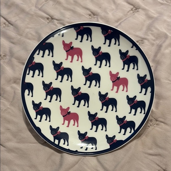 Draper James Navy and Pink French Bulldogs Accent plate - Picture 1 of 2